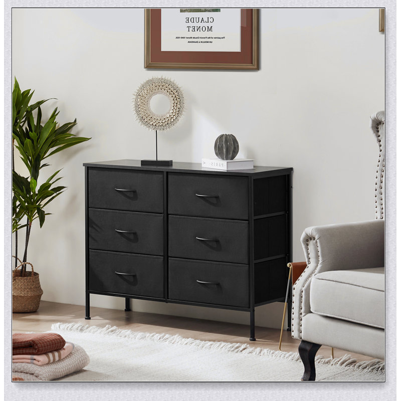 Dresser for Bedroom 6 Drawers Wide Fabric Storage Units Chest Black